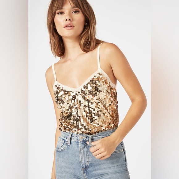 JustFab Tops - JustFab Gold Sequin Cami Top w/ Adjustable Straps Women | Sz M